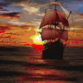Sailing_ship - A 1x1 map art of a sailing ship at sunset. He has always liked wooden ships more than modern ships.