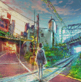 Crossroads - Cool 2x2 art of an urban street. ("Tokyo Rain")